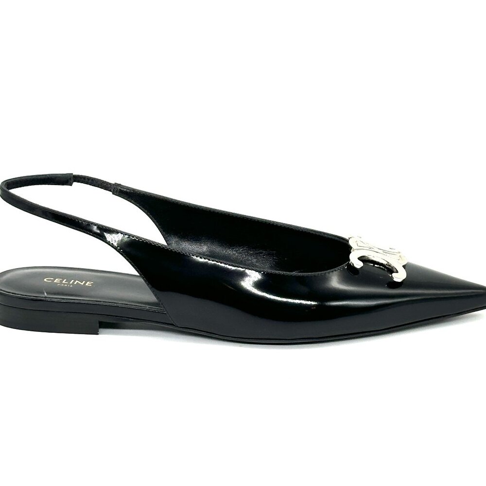 CELINE Alma Triomphe Logo Glossy Leather Flat Slingback Sandals Shoes - Picture 10 of 14